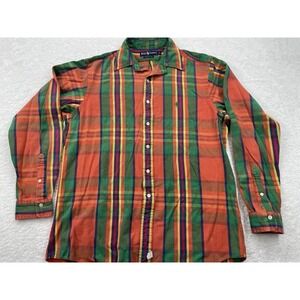 Vintage Polo Ralph Lauren MENS SHIRT Large 100% Cotton Orange Green Long Sleeve